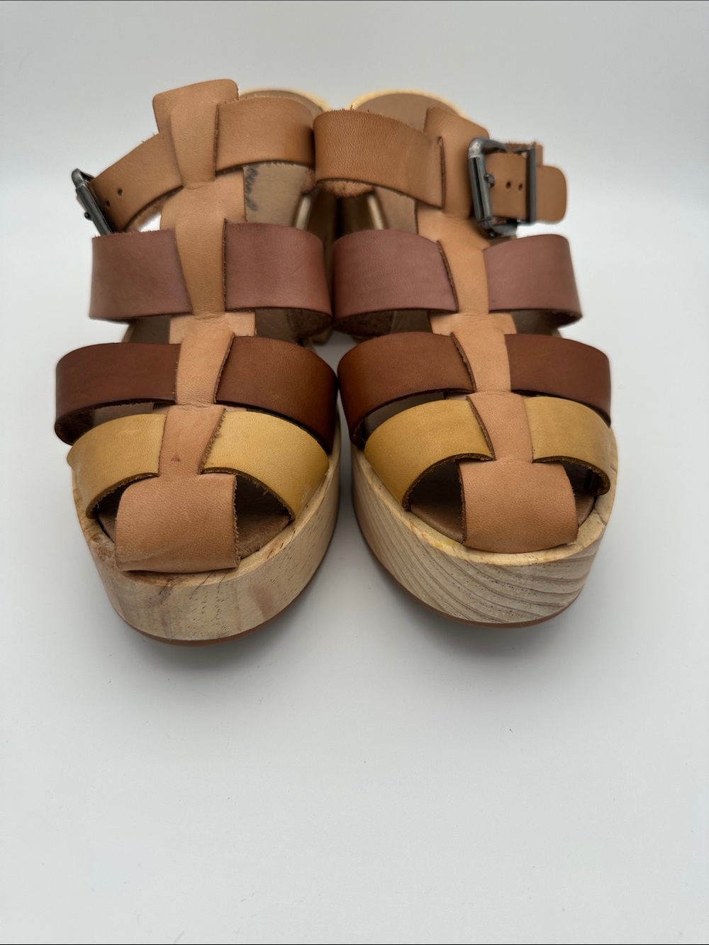 Free People Bellevue Clogs Leather Chunky Wood Fisherman Platform Sandals 39 8.5 - Picture 3 of 16